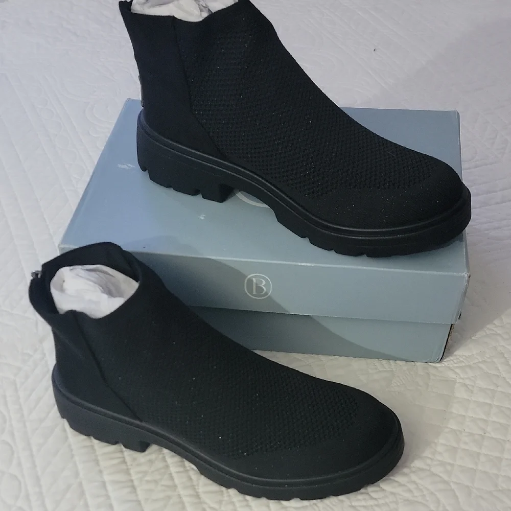 LifeStride Bzees May Black Knit Ankle Boots Shimmery 10 Wide NIB